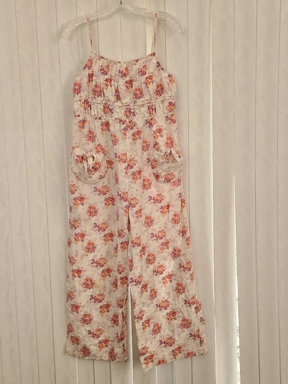Laura Ashley X Lucky Brand M Pink Purple Floral Cottage Prairie Boho Jumpsuit